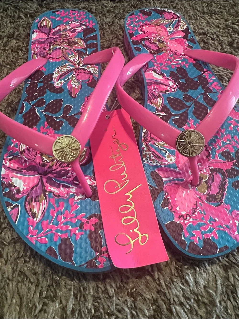 NWT Lilly Pulitzer blue rhapsody orchid flip flop - Picture 4 of 6